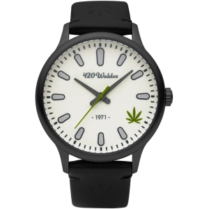 420Waldos Men's Watch - Bud Quartz Steel Case Ivory Dial Black Leather Strap | W1009