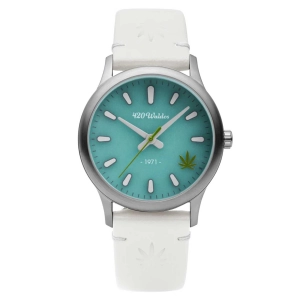 420Waldos Women's Quartz Watch - Mary Jane Blue Dial White Leather Strap | W2011