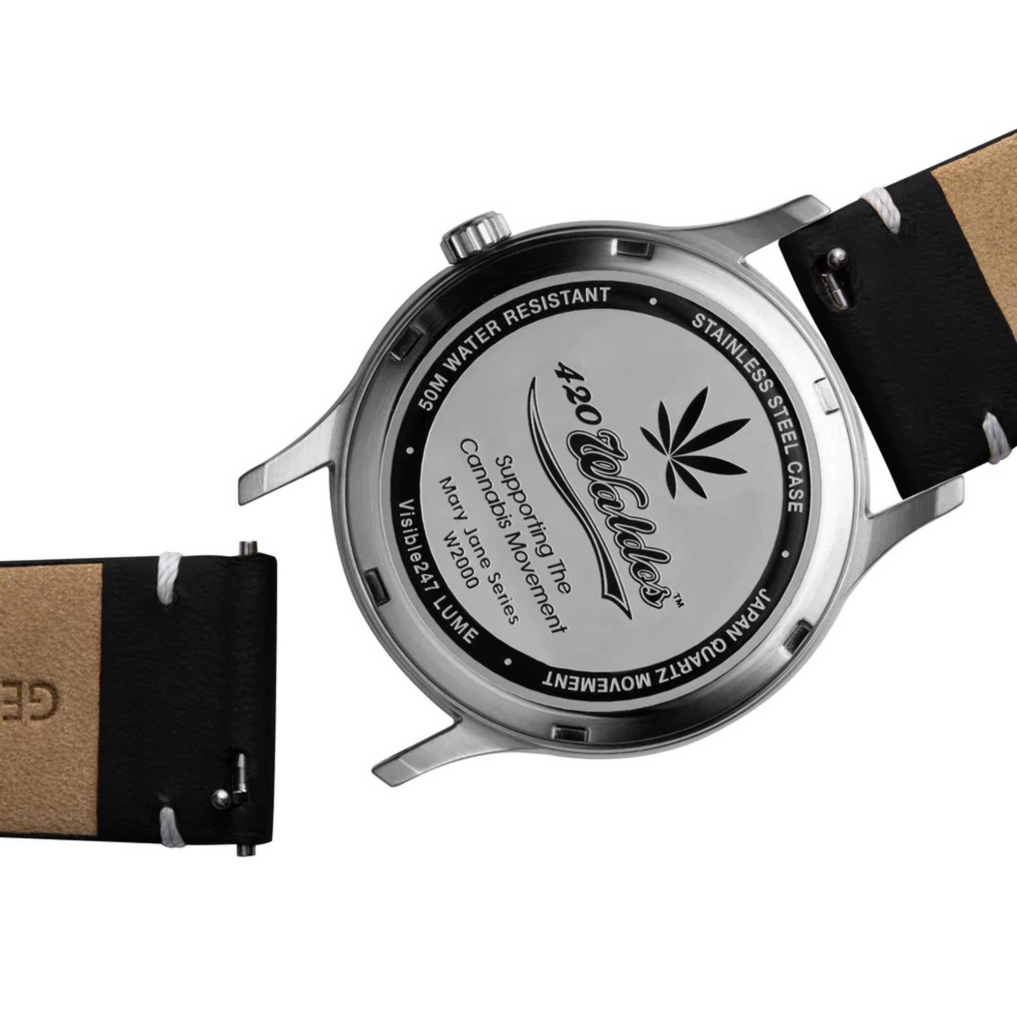 420Waldos Women's Quartz Watch - Mary Jane Blue Dial White Leather Strap | W2011