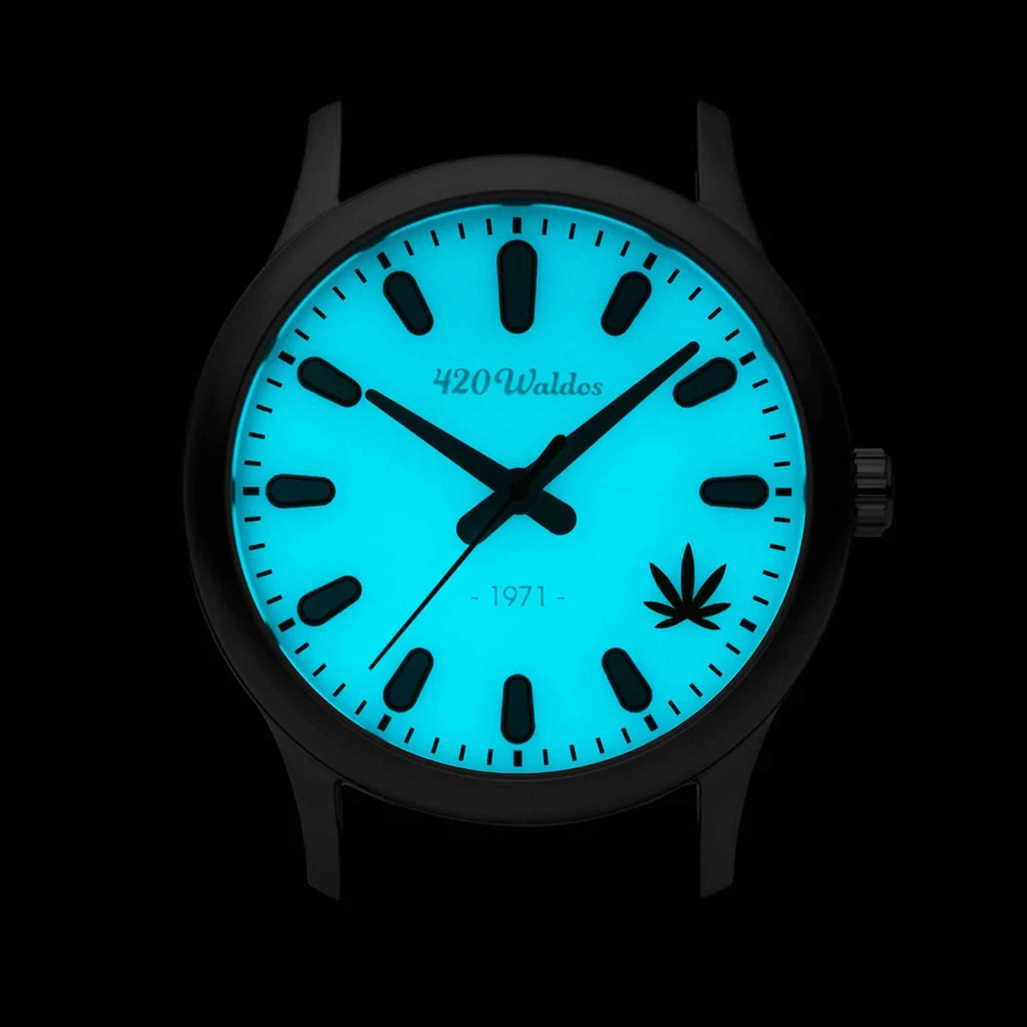 420Waldos Women's Quartz Watch - Mary Jane Blue Dial White Leather Strap | W2011
