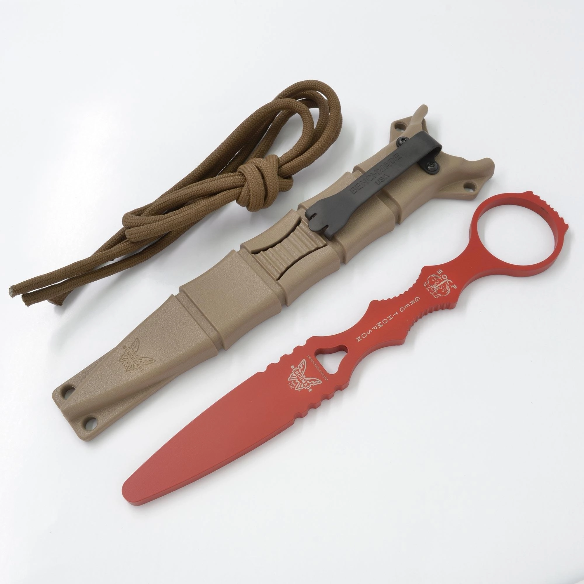 Benchmade Training Dagger - SOCP Unsharpened Fixed Red Blade with Finger Ring | 176T
