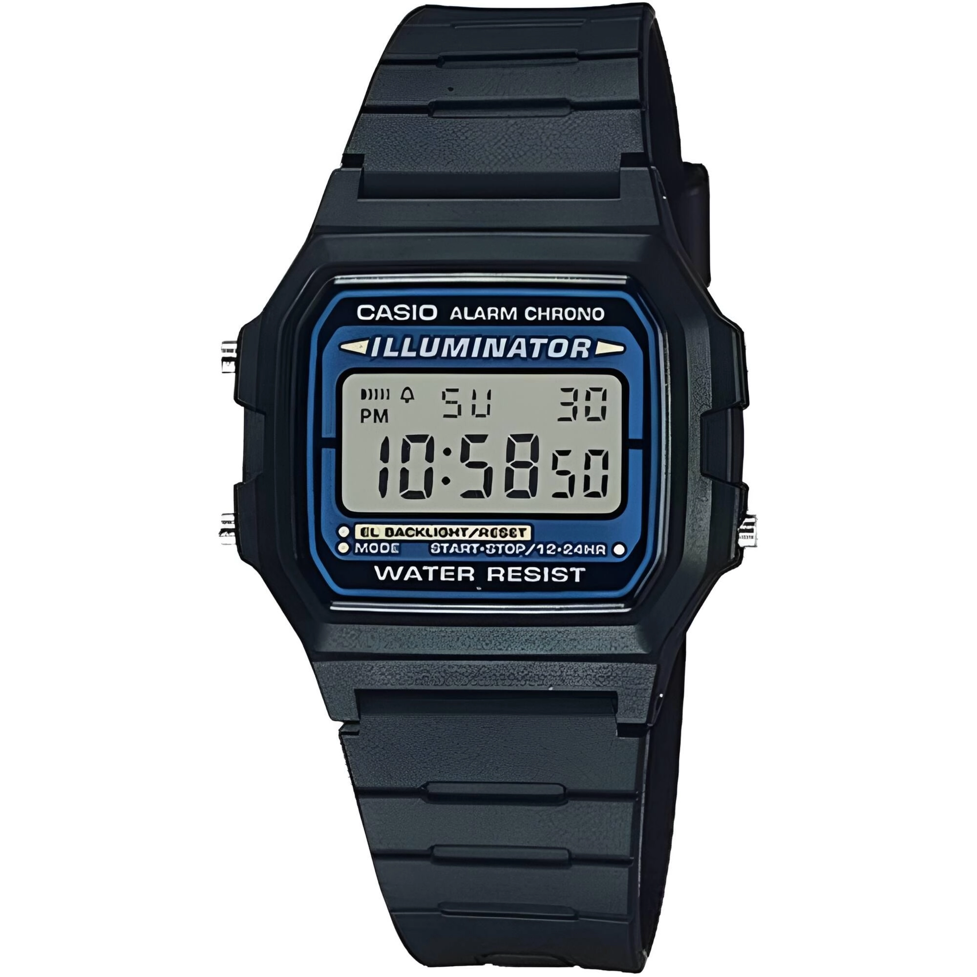 Casio Men's Watch - Illuminator Grey Digital Dial Black Resin Strap Alarm | F-105-1A