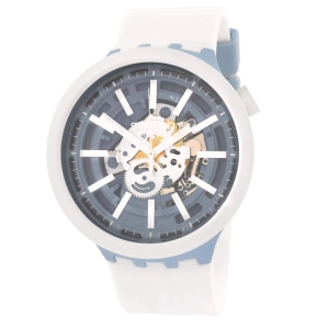 Swatch Unisex Watch - Bioceramic Whice Blue and White Dial Rubber Strap | SB03N103