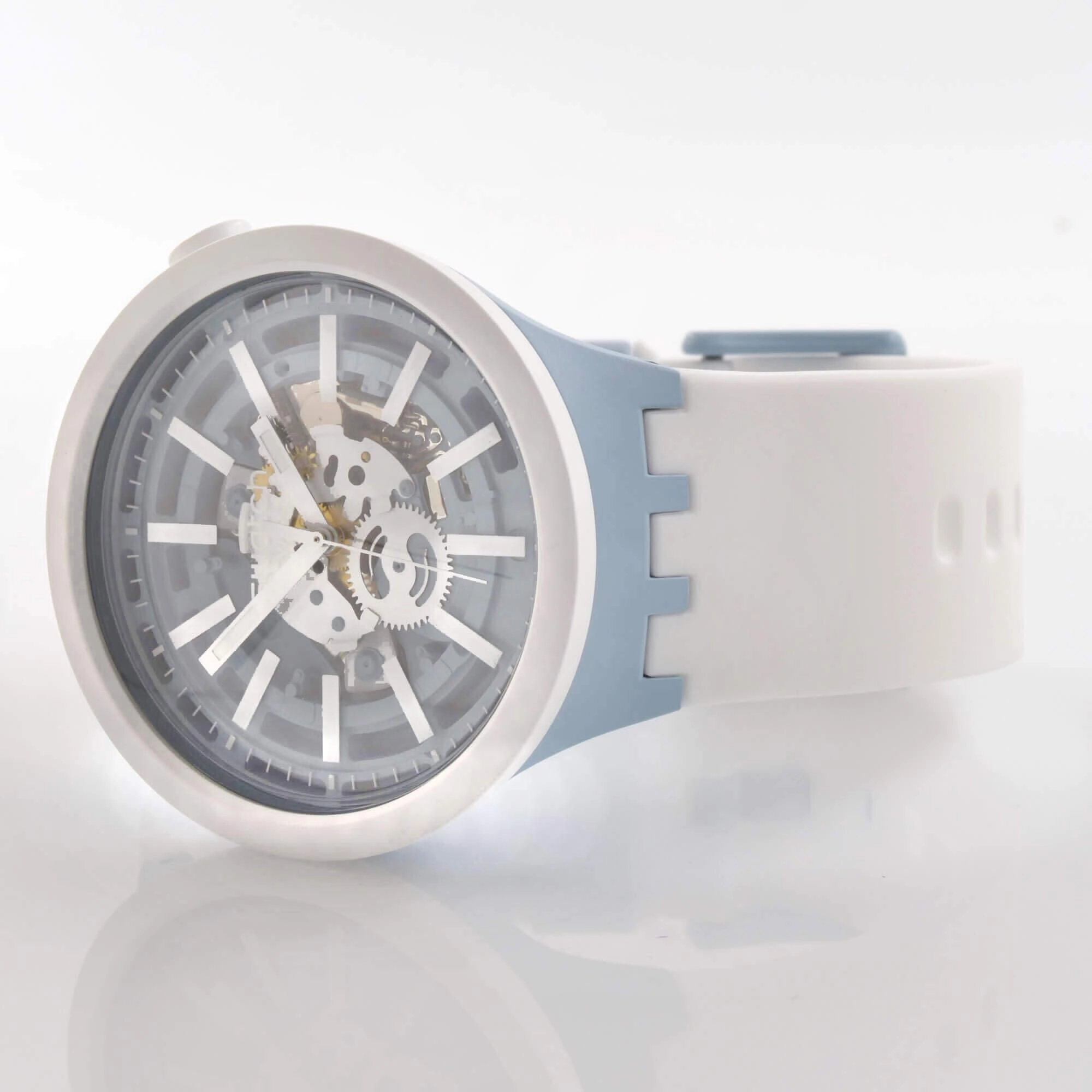 Swatch Unisex Watch - Bioceramic Whice Blue and White Dial Rubber Strap | SB03N103