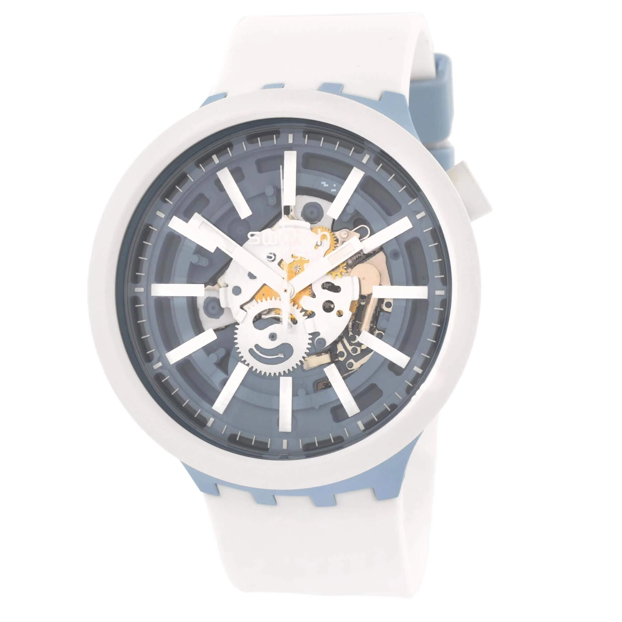 Swatch Unisex Watch - Bioceramic Whice Blue and White Dial Rubber Strap | SB03N103