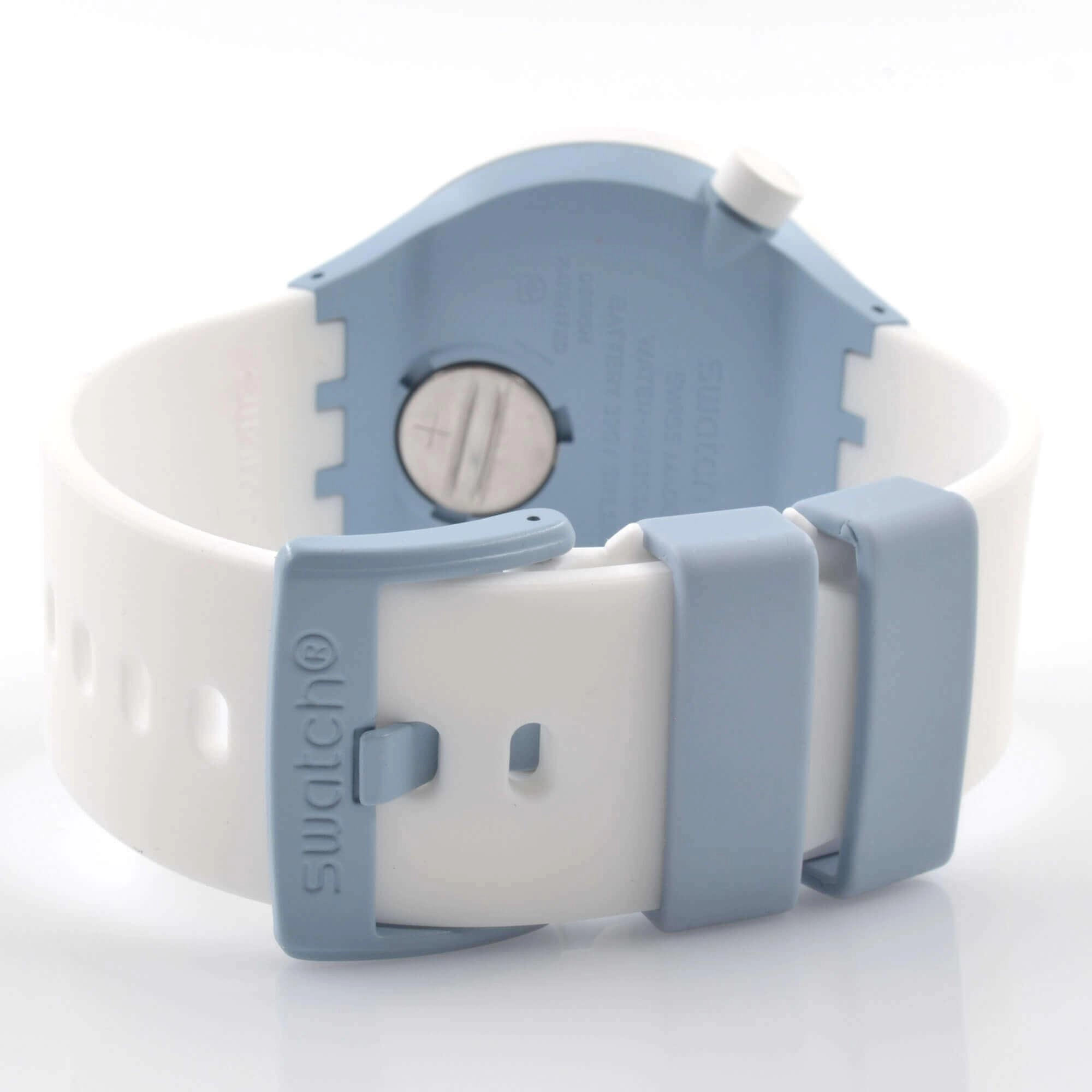 Swatch Unisex Watch - Bioceramic Whice Blue and White Dial Rubber Strap | SB03N103