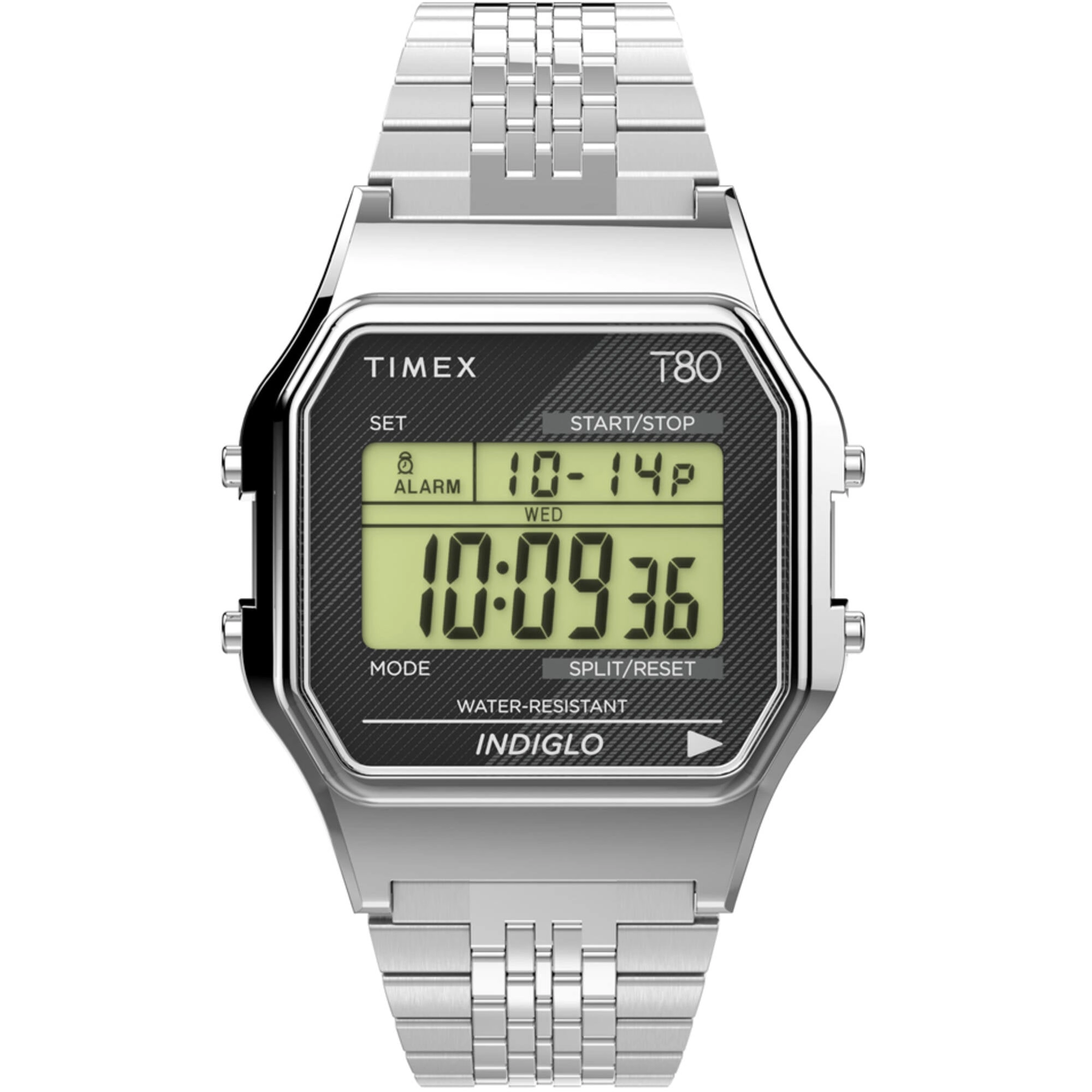 Timex Unisex Watch - T80 Alarm Digital Dial Stainless Steel Bracelet | TW2V19000