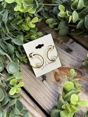 Twisted Gold with Pearl Hoop Earrings