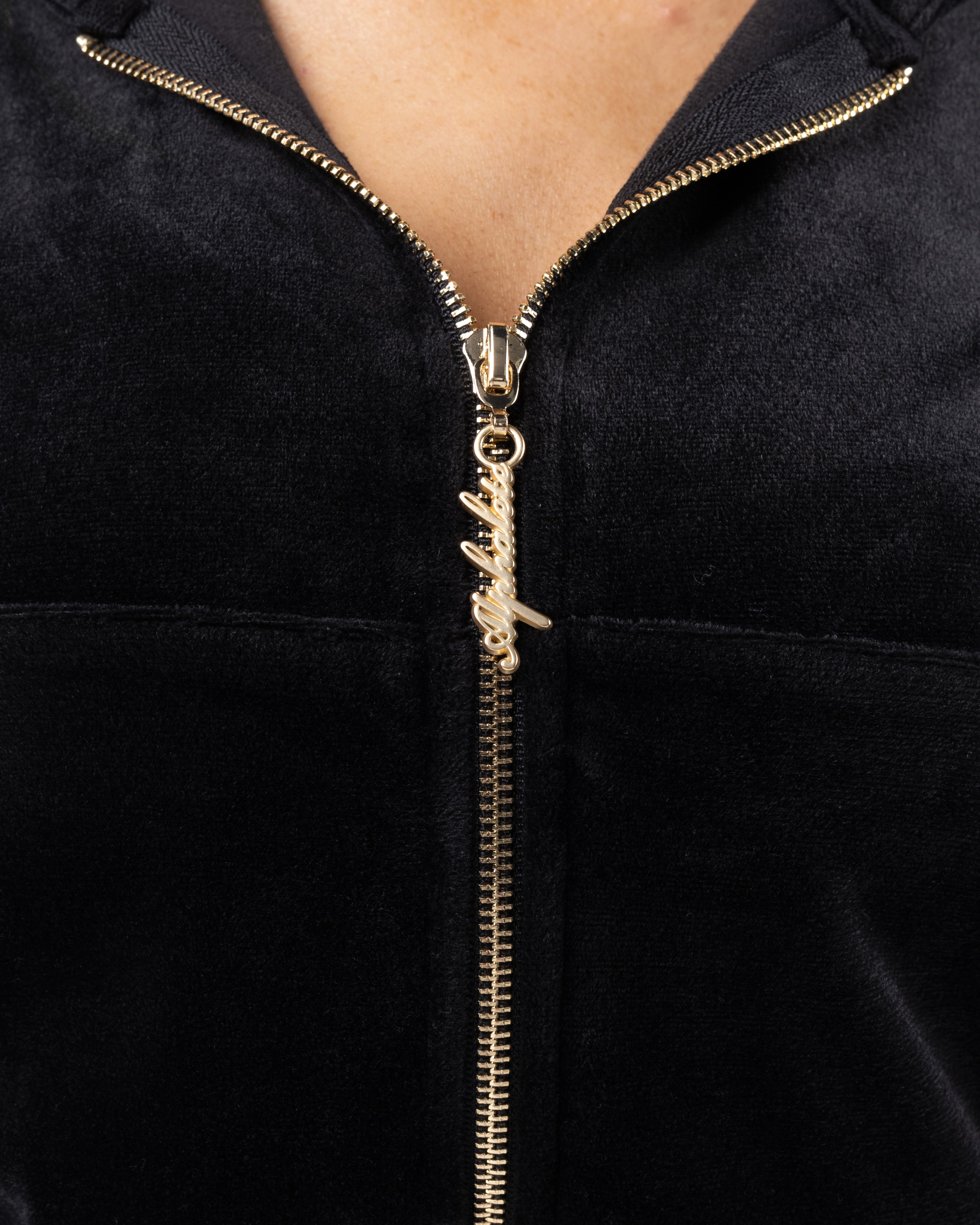 Velour Zip Hoodie - Black